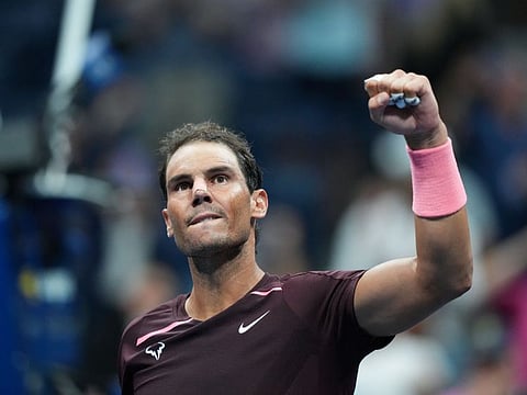 Rafael Nadal of Spain celebrates after defeating Fabio Fognini of Italy on day four of the 2022 US Open at Flushing Meadows on Thursday.