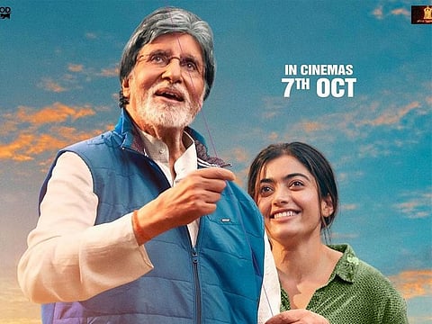 Amitabh Bachchan and Rashmika Mandanna in the poster for 'GoodBye'