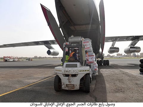 The fourth aircraft of the UAE’s relief air bridge to Sudan has arrived at Khartoum Airport carrying 30 tonnes of shelter materials and other essentials for flood-hit people