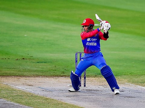 Rahmanullah Gurbaz of Afghanistan cuts against Sri Lanka during the Super 4 game of the DP World Asia Cup 2022 at the Sharjah Cricket Stadium in the UAE on September 3, 2022.