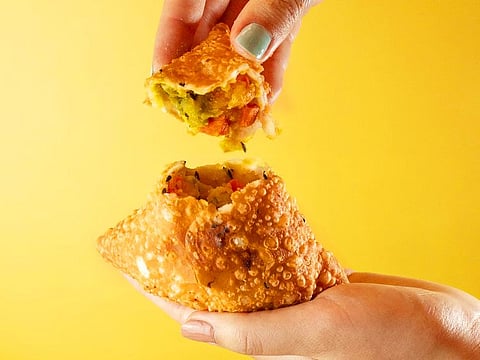 Crisp pastry cases filled with spiced potato mix - an all-time Indian snack that's a global favourite