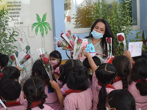 Students sharing their love for teachers at The Indian Academy Dubai