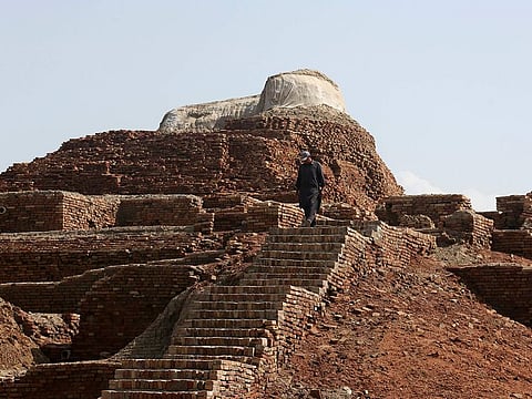 Ruins at Mohenjo Daro, a UNESCO World Heritage Site, in Mohenjo Daro, suffered damage from heavy rainfall, in Larkana District, of Sindh, Pakistan, on September6, 2022. The rains now threaten the famed archeological site dating back 4,500 years.