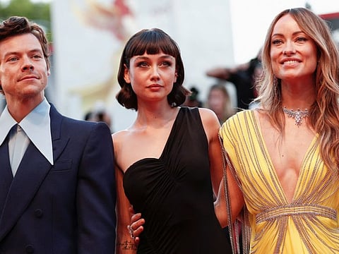 Harry Styles, Sydney Chandler and Olivia Wilde attend the premiere of the film "Don't Worry Darling".