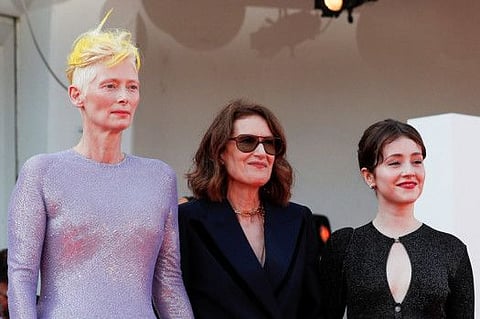 Actors Tilda Swinton, Carly-Sophia Davies and director Joanna Hogg attend the premiere for the film "The Eternal Daughter".