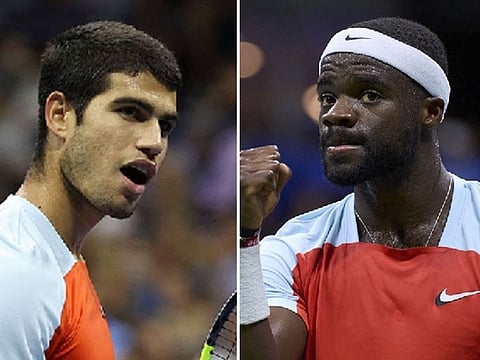 Carlos Alcaraz (left) defeated Frances Tiafoe in an epic US Open semi-final on Friday.