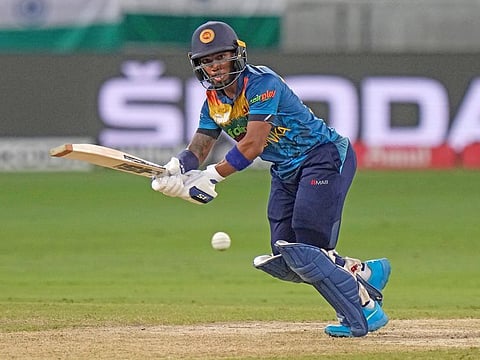 Sri Lanka’s Pathum Nissanka plays a shot during the DP World Asia Cup game against India at the Dubai International Stadium on September 6, 2022.