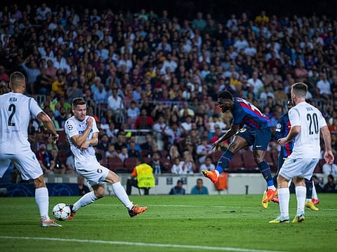 Action between Barcelona and Viktoria Plzen in the Champions League. The Spanish giants new spending cap limit has increased from -€144 million to €656.5m after a frantic summer at the Nou Camp.