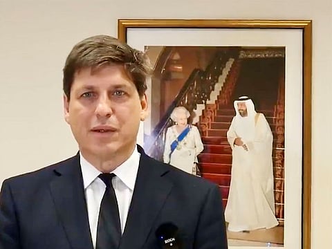British Ambassador to the UAE Patrick Moody during his video address.