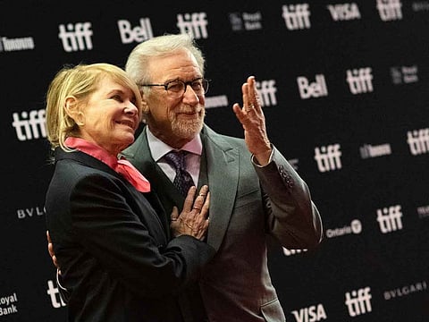 US filmmaker Steven Spielberg (R) and his wife US actress Kate Capshaw arrive for the premiere of "The Fabelmans” during the Toronto International Film Festival in Toronto, Canada.