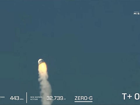 This image provided by Blue Origin shows a rocket after a launch failure on Monday, Sept. 12, 2022.