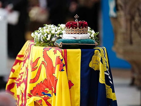 The coffin of Queen Elizabeth ll, the longest-serving monarch of the United Kingdom, lies at rest in St Giles’ Cathedral, in Edinburgh on Monday, September 12, 2022.