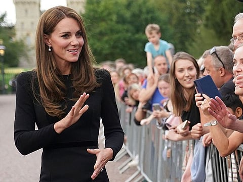 Britain's Kate, Princess of Wales meets members of the public, at Windsor Castle