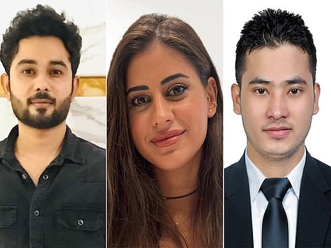 (from left) Mohammed, Nadia, and Sameer are young and relatively new to the UAE