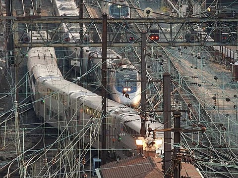 Amtrak trains travel through Washington, DC, on September 15, 2022.