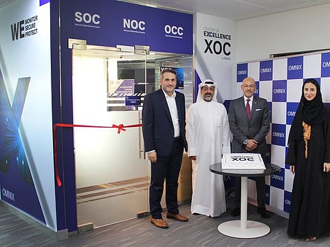 Henry Azoury, Smart Infrastructure Director, Yaqoub Khajah, Vice Chairman, Walid Gomaa, Acting CEO and Naama Al Nsour, Vice President – Internal Control, Risk & Compliance of Omnix International at the launch of the XOC
