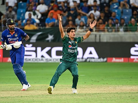 Pakistan pacer Naseem Shah during the Asia Cup match against India at Dubai International Stadium. India-Pakistan matches have always been a sell out.