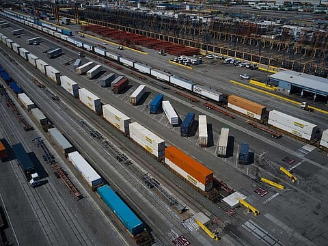 Shipping containers at the Union Pacific Los Angeles (UPLA) rail terminal in Commerce, California, US on Wednesday, Sept. 14, 2022.