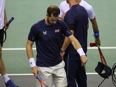 Britain's Andy Murray reacts after the match against Netherlands' Wesley Koolhof and Matwe Middelkoop.