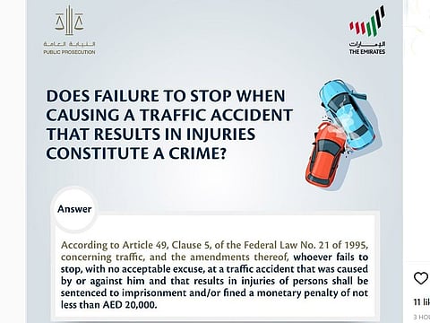 UAE Public Prosecution warns motorists not to flee the accident scene to avoid hefty fines