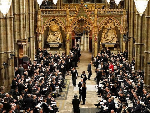 Guests arrive for the State Funeral of Queen Elizabeth II, held at Westminster Abbey, London, on Monday, September 19, 2022.