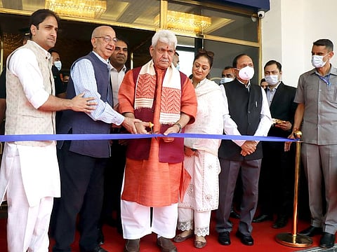 Jammu and Kashmir Lieutenant Governor Manoj Sinha inaugurates an INOX multiplex theatre comprising three cinema auditoriums with a capacity of 520 seats, after more than 3 decades, in Srinagar on Tuesday, September 20, 2022.