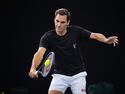 Switzerland's Roger Federer attends a training session ahead of the Laver Cup tennis tournament at the O2 in London on Wednesday.