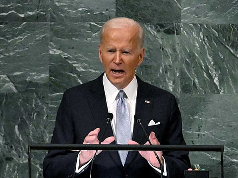 US President Joe Biden addresses the 77th session of the United Nations General Assembly at the UN headquarters in New York City on September 21, 2022.