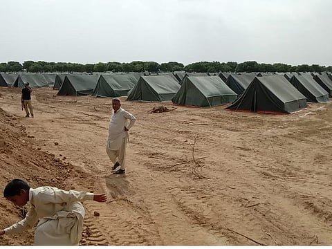 The tents set up on the outskirts of Karachi.