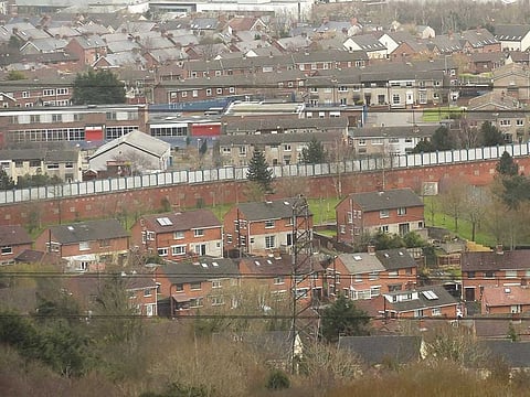 A peace wall separating Catholic and Protestant communities is seen in Belfast, Northern Ireland March 1, 2017.