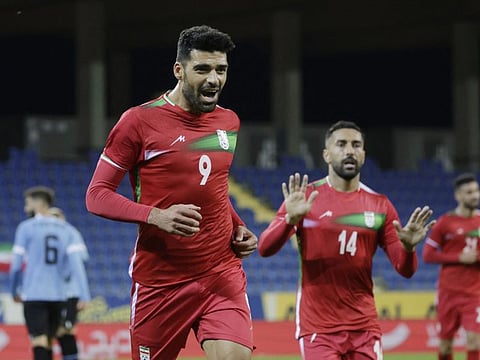 Iran's Mehdi Taremi celebrates scoring against Uruguay at the NV Arena, St Poelten, Austria during their international friendly.
