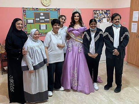 Mrs Universe Dubai 2021, Pamala Serena Rull, with youth at Special Needs Future Development Centre in Al Mankool, Dubai