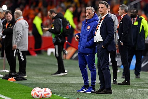 Netherlands' coach Louis Van Gaal (right) looks on during the UEFA Nations League's League A Group 4 match against Belgium, at Johan Cruyff Arena in Amsterdam.