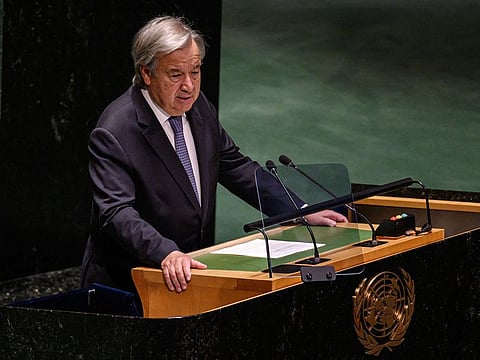 Secretary-General of the United Nations Antonio Guterres addresses the General Assembly at the United Nations headquarters in New York on September 15, 2022.