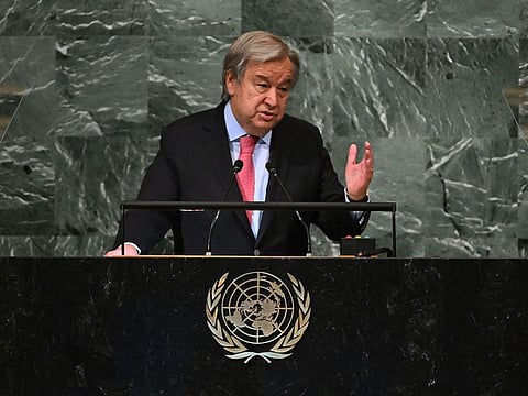 Secretary-General of the United Nations Antonio Guterres addresses the General Assembly at the United Nations headquarters in New York on September 15, 2022.
