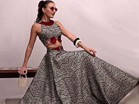 A beautifully structured dress by Sounia Gohil