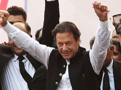 Former Pakistan's prime minister Imran Khan at a lawyers convention in Lahore on September 21, 2022. In his address at the Oval Ground of the GCU, Imran Khan had publicly criticised the government, castigating the Sharifs particularly.