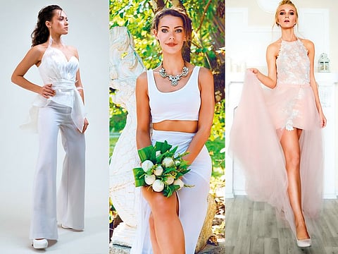 A trouser suit, long skirt or mini skirt suit could be great options you can consider for your big day