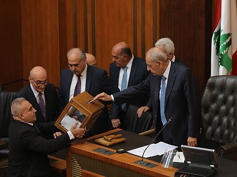 Lebanese Parliament Speaker Nabih Berri casts his vote during a session to elect a new President in Beirut on September 29, 2022.
