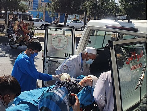 A victim being moved to a hospital in Kabul after the blast.
