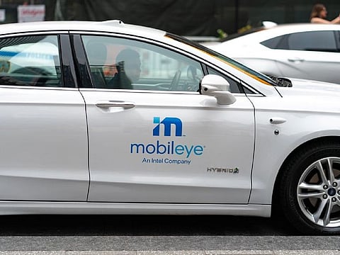 Mobileye driverless car logo is seen on a vehicle at the Nasdaq Market site in New York, U.S., July 20, 2021. The Mobileye tech IPO market globally is in the middle of its worst drought in nearly two decades. U.S. listings have raised a little over $7 billion so far this year, according to data from Dealogic. Last year traditional IPOs, excluding special purpose acquisition companies, had raised a record $154 billion.