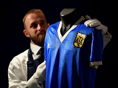 Maradona wore Argentina’s No. 10 shirt in the 1986 World Cup quarter-final against England in Mexico.