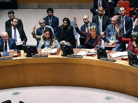 Members of the United Nations Security Council vote on a resolution not to recognise Russia's annexation of the regions of Donetsk, Luhansk, Kherson and Zaporizhzhia on September 30, 2022 in New York City.