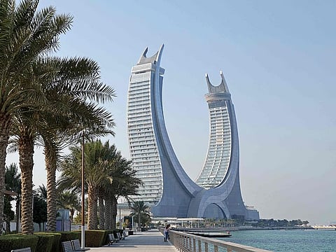 A general view shows the Katara Towers in the Qatari coastal city of Lusail.