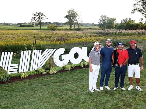 The 4 Aces Team, captained by Dustin Johnson, with team members Patrick Reed, Talor Gooch and Pat Perez, who are competing in the LIV Golf Invitational Bangkok this week in Thailand.