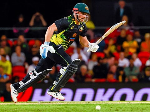 Australia's Aaron Finch runs between the wickets during the opening match of the Twenty20 series against West Indies at Metricon Stadium, Gold Coast on Wednesday.