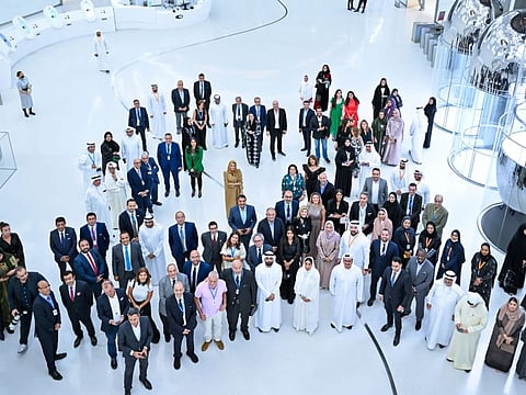 Arab media personalities who participated in the Arab Media Forum, during a visit to the Museum of the Future in Dubai.