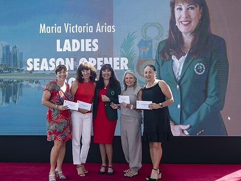 Team winners of the 2022 - 2023 ladies season opener with Emirates Golf Club lady captain Maria Arias