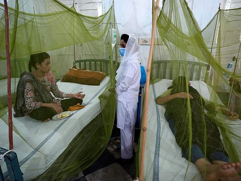 Pakistani patients suffering from dengue fever, a mosquito-borne disease, are treated in an isolation ward, at a hospital in Lahore.