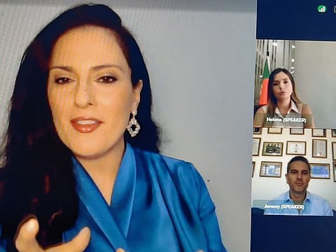 Gulf News moderator Sally Mousa with Jeremy Savory, Founder and CEO of Savory & Partners, and Helena Savory, Managing Director of Savory & Partners, during the webinar